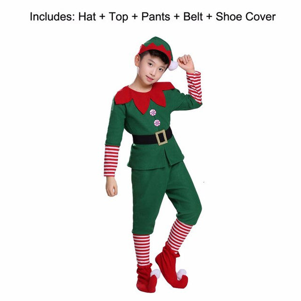 Christmas Elf Grinch Cosplay Costume For Kids Gift Adult Family New Year Xmas Party Dress Green Santa Claus Performance Clothing