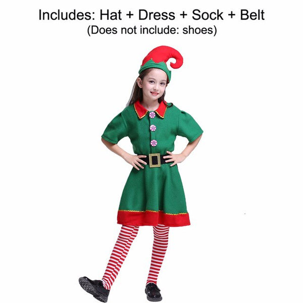 Christmas Elf Grinch Cosplay Costume For Kids Gift Adult Family New Year Xmas Party Dress Green Santa Claus Performance Clothing