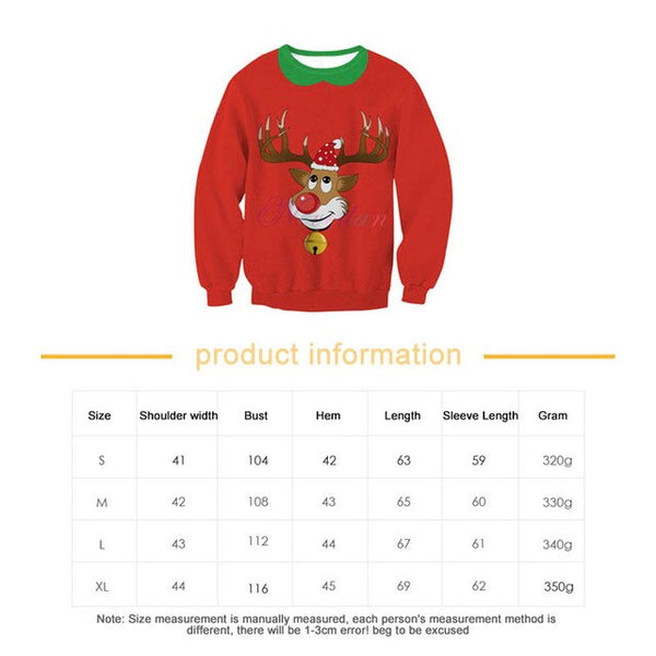 3D Printed Hoodie Sweatshirt Pullover Christmas Costume Gift for Women Men Family Christmas Sweater 2019