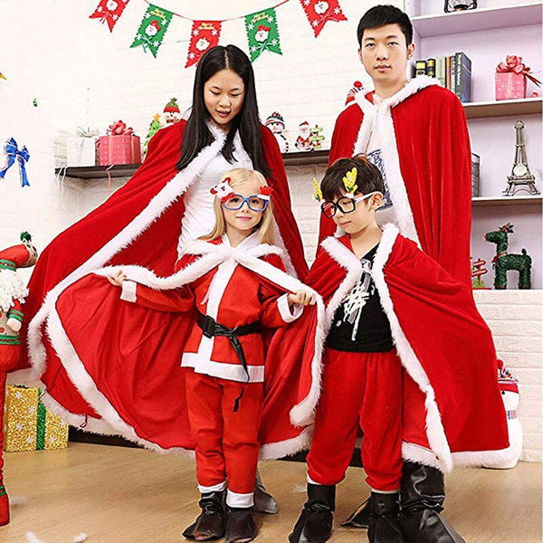 2018 New Family Christmas Gift Costume for Women Hooded Cloak Mrs Santa Claus Velvet Cloaks Capa Red Cloak Cape for Ladies