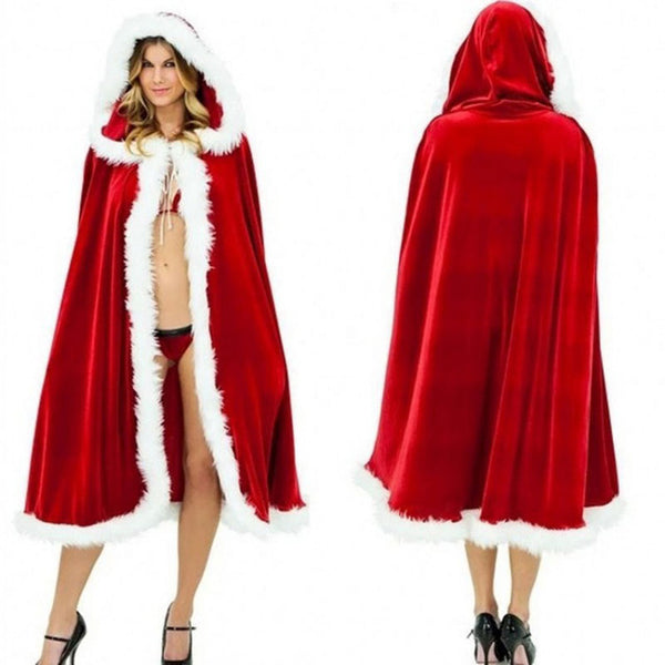 2018 New Family Christmas Gift Costume for Women Hooded Cloak Mrs Santa Claus Velvet Cloaks Capa Red Cloak Cape for Ladies