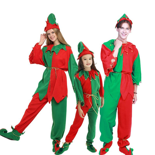 2019 Women Men Boy Girl Christmas Santa Claus Costume Kids Adults Family Green Elf Cosplay Costumes Carnival Party Supplies