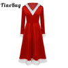 TiaoBug Women Red Christmas Costume Female Velvet Long Sleeve Hooded Dress Xmas Holiday Santa Claus Family Cosplay Party Dress