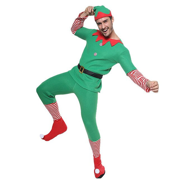 2019 Women Men Boy Girl Christmas Santa Claus Costume Kids Adults Four Family Green Elf Cosplay Costumes Carnival Party Set