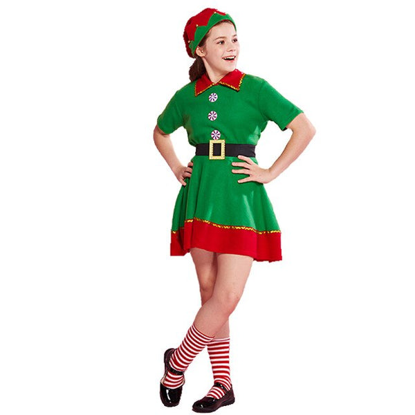 2019 Women Men Boy Girl Christmas Santa Claus Costume Kids Adults Four Family Green Elf Cosplay Costumes Carnival Party Set