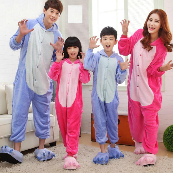 2019 Winter Family Christmas Stitch Cosplay Costume Adults Kids Women Men Flannel Kigurumi Onesie Anime Pajamas Sets Sleepwear