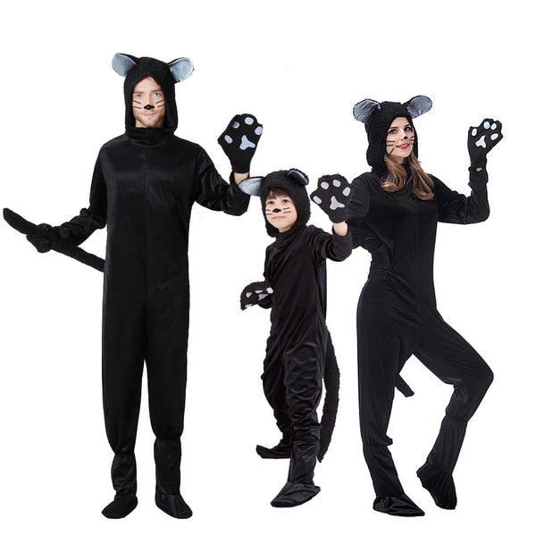 Family Costume Unisex adult Halloween Black cat Costume Cosplays Animal Winter jumpsuit pajamas Christmas Masquerade party dress