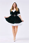 Green Velvet Santa Claus Costume Women Sexy Christmas Dress Female Hoodie New Year Party Family  Dress Christmas Party Dress