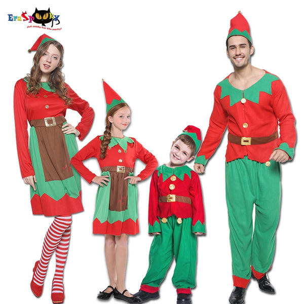 Eraspooky 2019 Christmas Elf Cosplay Kids Santa Claus Costume Adult Family Matching Clothes New Year Carnival Group Fancy Dress