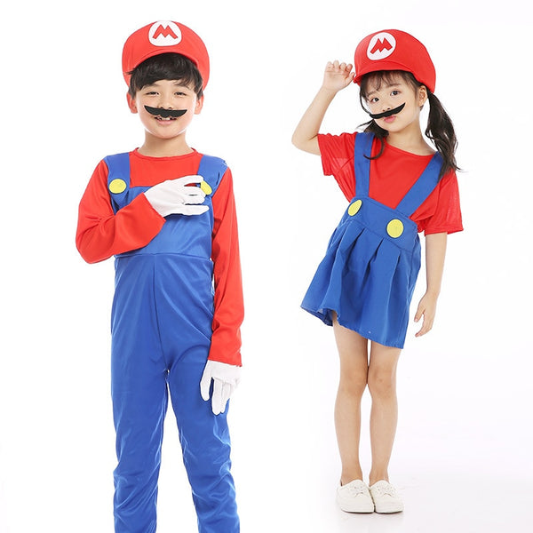 Children Family Funy Luigi Bros Plumber Purim Costume Fancy Dress Christmas Party 2019 Adult Super Mario Cosplay Costumes