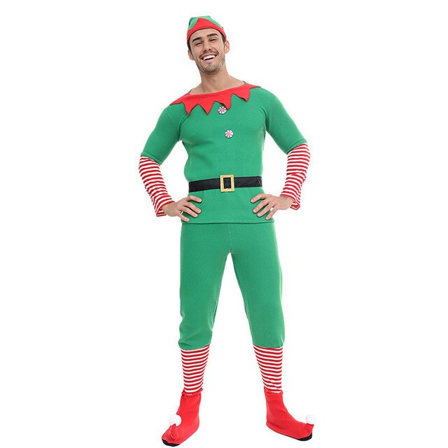 Classic Christmas Elf Cosplay For Children Christmas Spirit Costume Adult Women Santa Claus Dress Kids Xmas Hat Family Outfit