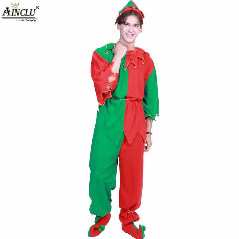 Ainclu Men Women Christmas Elf Costume Adults Family Green Elf Cosplay Costumes Carnival Party Supplies Purim for Family Party