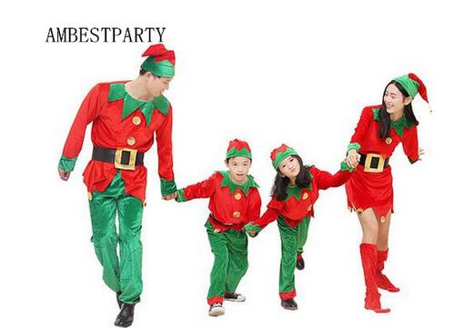 2017 Christmas costumes santa claus Adult Kids clothing halloween costumes New year clothes Christmas Family suit AMBESTPARTY