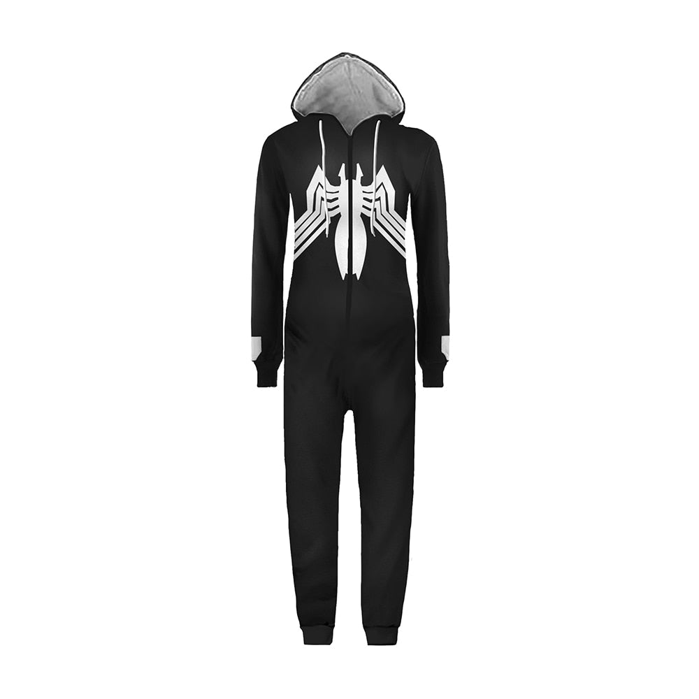 Venom Cospaly Costume Black Jumpsuits Sleepwear Superhero Pajamas Unisex Adults Bodysuits Halloween Christmas Party Family Wear
