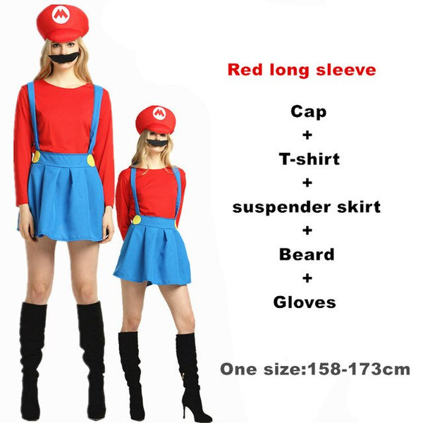 Adult Halloween Super Mario Cosplay Costumes Children family Funy Luigi Bros Plumber Purim Costume Fancy Dress Christmas party