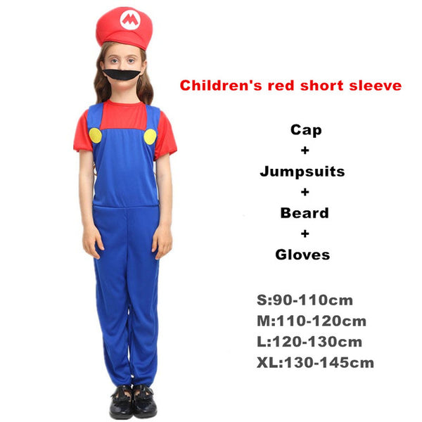 Adult Halloween Super Mario Cosplay Costumes Children family Funy Luigi Bros Plumber Purim Costume Fancy Dress Christmas party