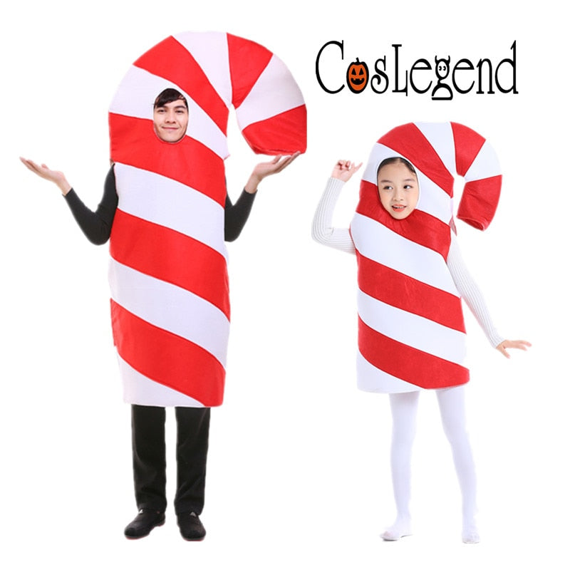 Adult and Child Christmas Candy Cane Cosplay Costume Halloween Christmas and New Year Family Party Costume