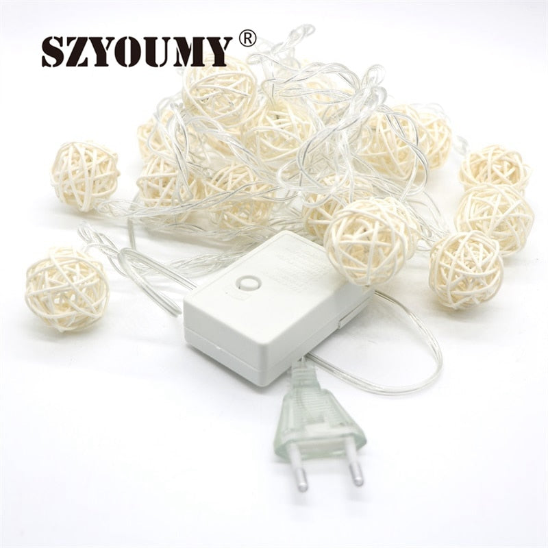SZYOUMY 4m 20LED Rattan Ball LED String Christmas Lights Home Outdoor Decoration Lamps Lighting For Holiday Wedding Party