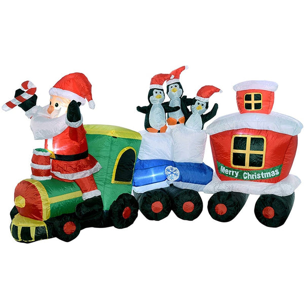 Infant Christmas Santa Claus Train with Penguin LED Lighted Giant Inflatable Christmas Ornament New Year Outdoor Home Decoration