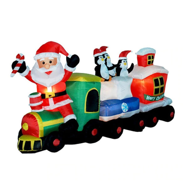 Infant Christmas Santa Claus Train with Penguin LED Lighted Giant Inflatable Christmas Ornament New Year Outdoor Home Decoration