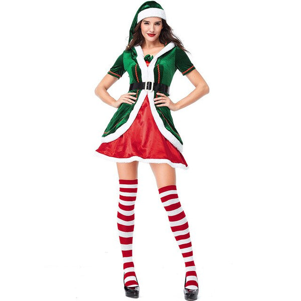 Adult Couples Family Mr & Mrs Santa Elf Helpers Costume Christmas New Year's Fleece Clothes For Men & Women Plus Size Green/Red