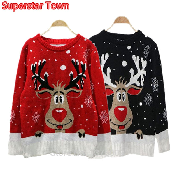 Lovely Christmas Sweater Lover Family Matching Jumper Xmas Reindeer Women O-Neck Deer Casual Knitted Pullovers