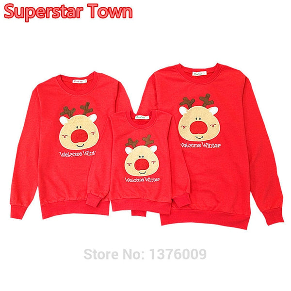 2018 New Matching Family Clothes Christmas Deer Cotton Shirt Harajuku Lover Couple Outfit Hoodie Mommy and Me Tops