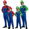 Super Mario Luigi Brothers Plumber Children Adult Cosplay Costume Party Fancy Dress Halloween Christmas Family Clothing XXL