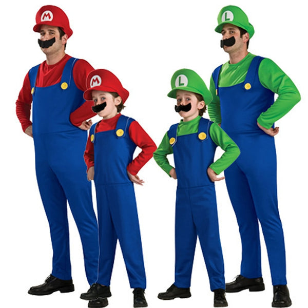 Super Mario Luigi Brothers Plumber Children Adult Cosplay Costume Party Fancy Dress Halloween Christmas Family Clothing XXL