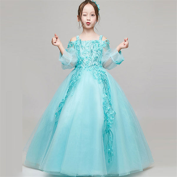 2018 Summer New Luxury Kids Girls Sling Princess Birthday Wedding Party Prom Dress Kids Pageant Long Dress Christmas clothes