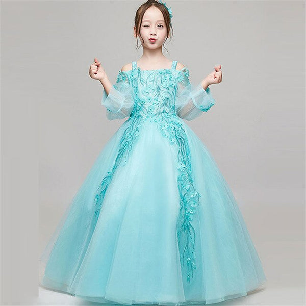 2018 Summer New Luxury Kids Girls Sling Princess Birthday Wedding Party Prom Dress Kids Pageant Long Dress Christmas clothes