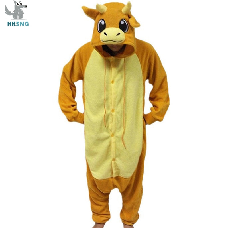 HKSNG New Animal Adult Brown Bull Pajamas Cartoon Cattle Kigurumi Family Party Onesies Cosplay Costumes  Christmas Gift