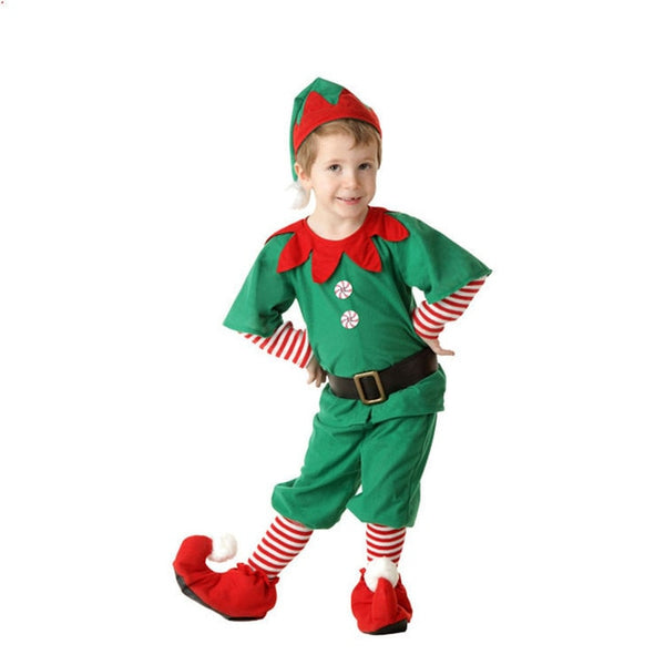 2018 Women Men Boy Girl Christmas Santa Claus Costume Kids Adults Family Green Elf Cosplay Costumes Carnival Party Supplies